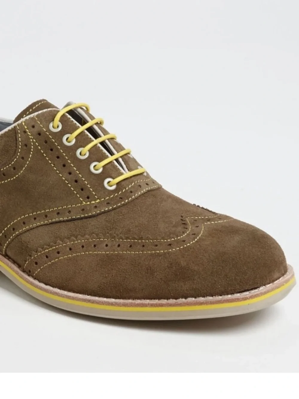Johnston & Murphy Brown Suede Wingtip Oxfords with Yellow Accent